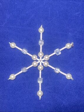 Handmade Pearl & Crystal Snowflake Ornament - White